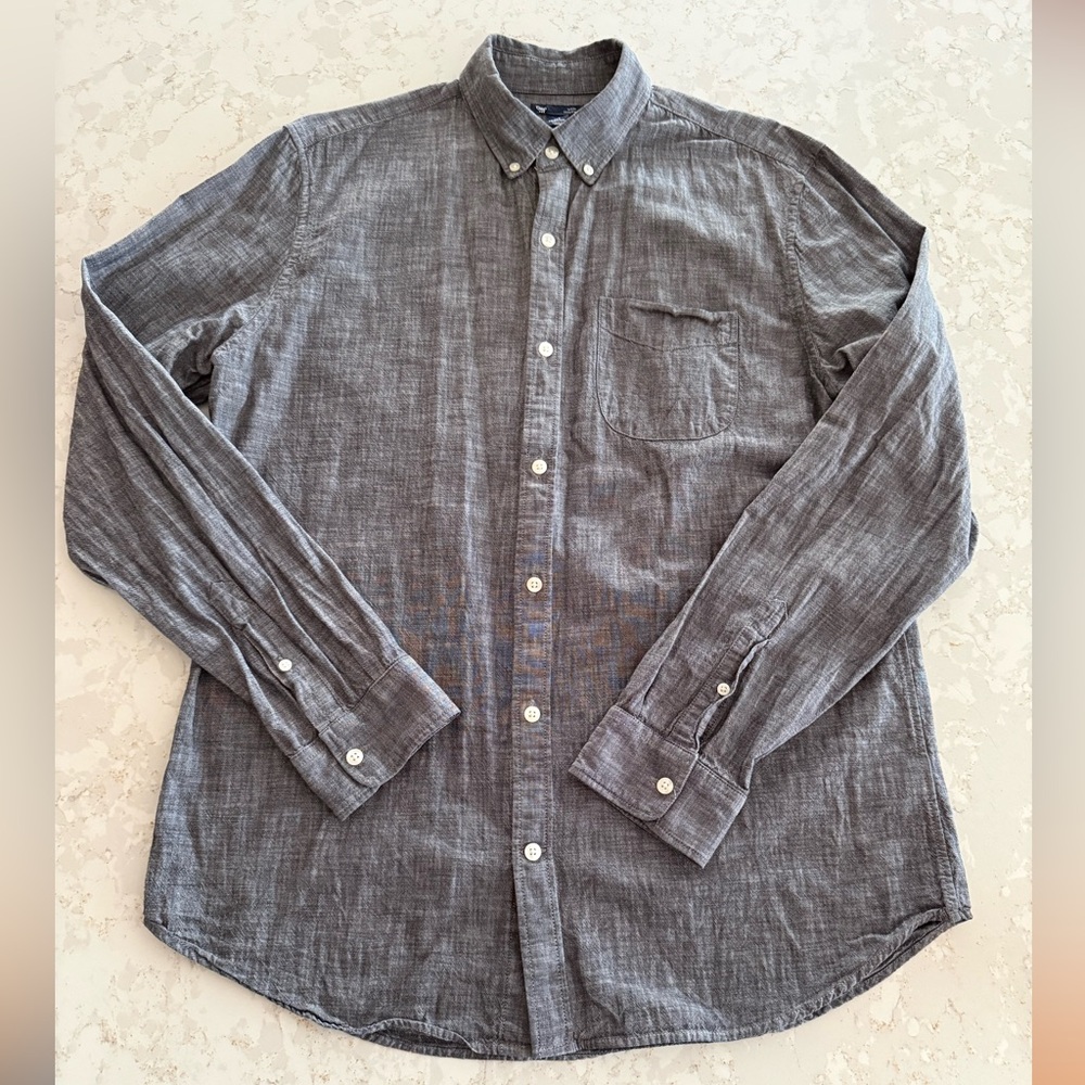 Chambray Black Washed Button Down Long Sleeve Shi… - image 4